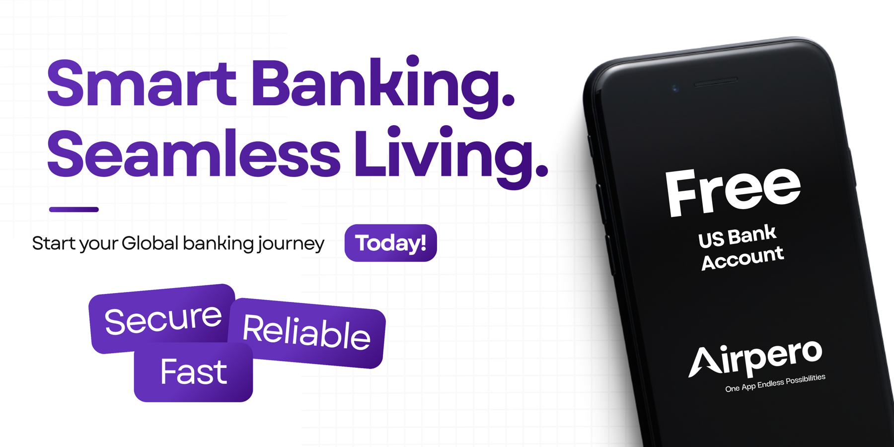 Smart banking. Seamless living. Airpero app screen offering a free US bank account.