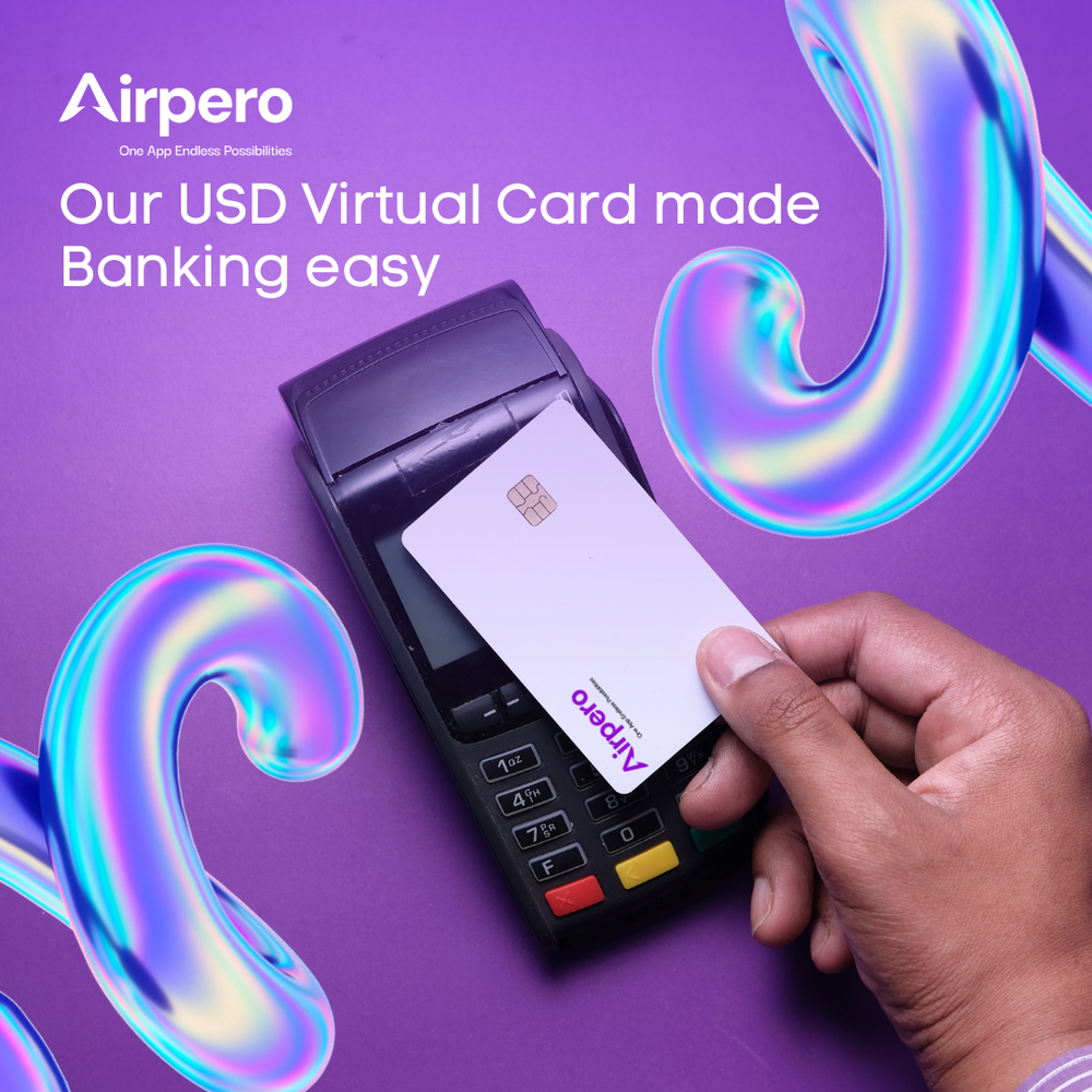 Airpero USD virtual card being tapped on a point-of-sale payment terminal